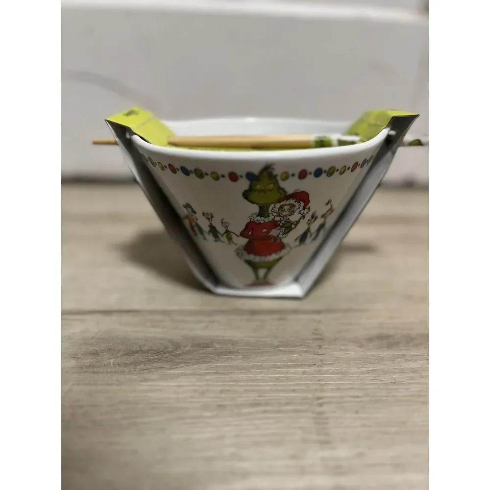 Dr. Seuss The Grinch 20oz Ramen Noodle Bowl‎ With 6in Chopsticks Christmas